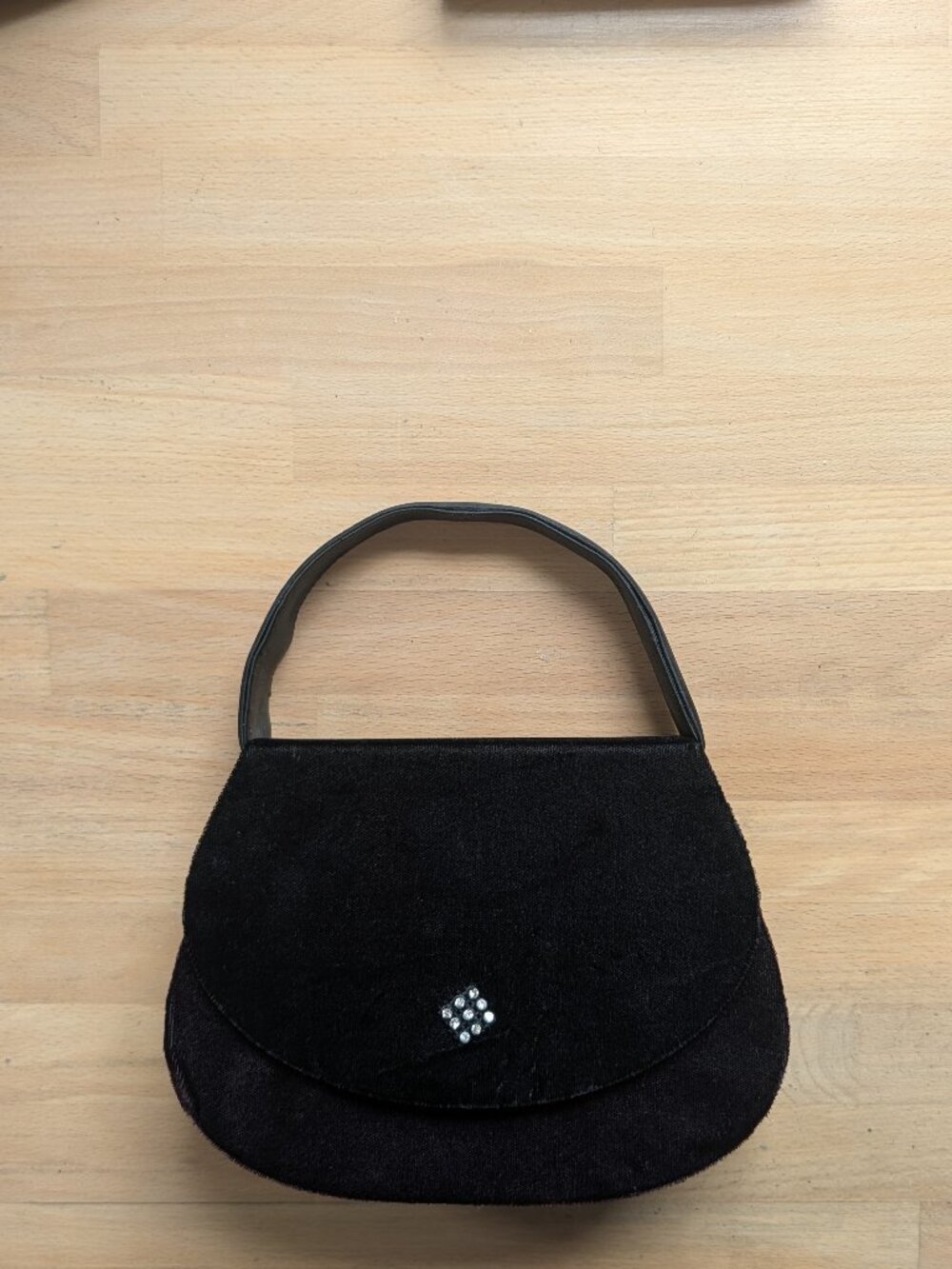 Black velvet evening bag with crystals